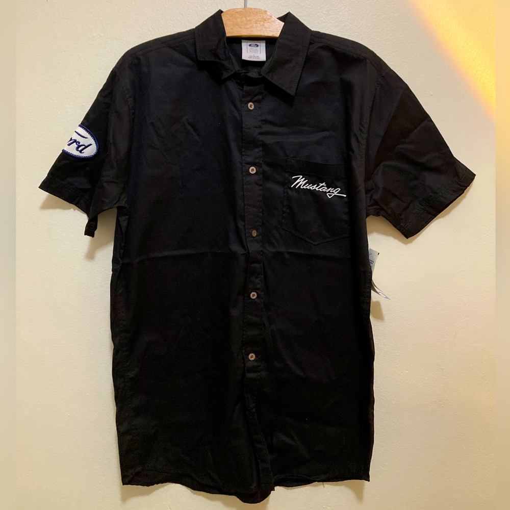 Black Ford Mustang Button Up Short Sleeve Shirt